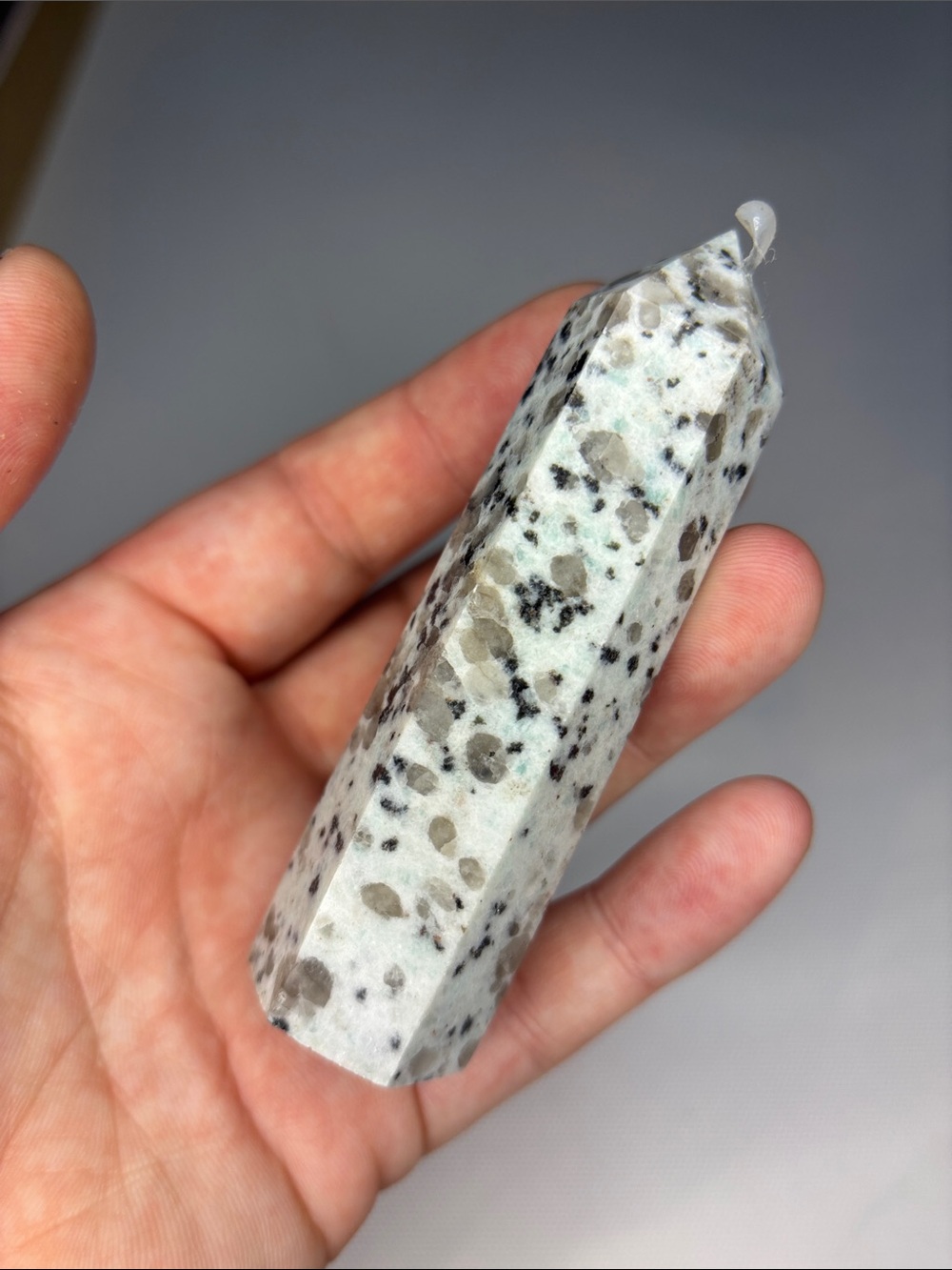 Natural Kiwi Jasper Point - White and Black crystal Tower